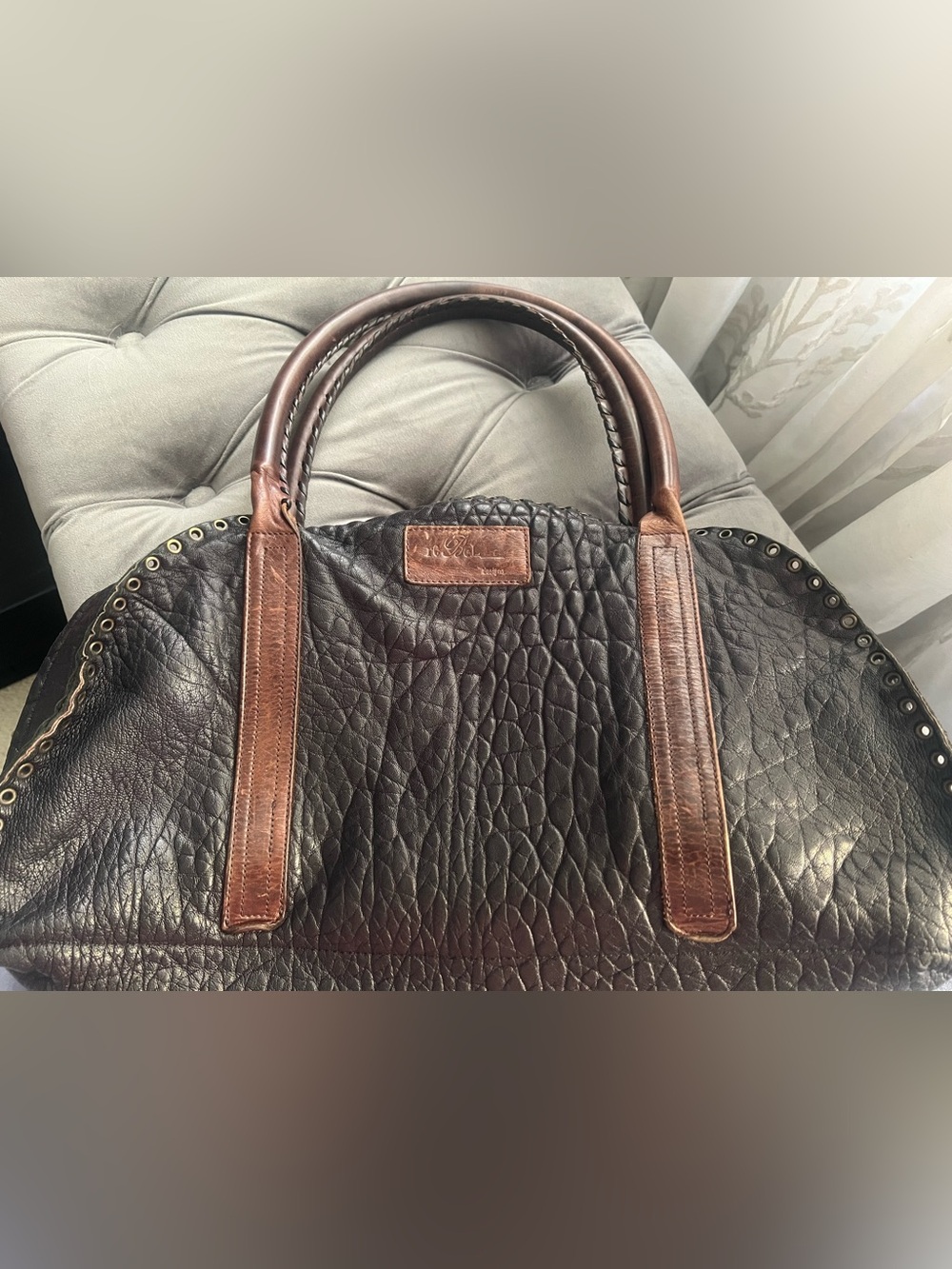 Rebel Designs Handmade Italian Leather Distressed Handbag - Black & Brown